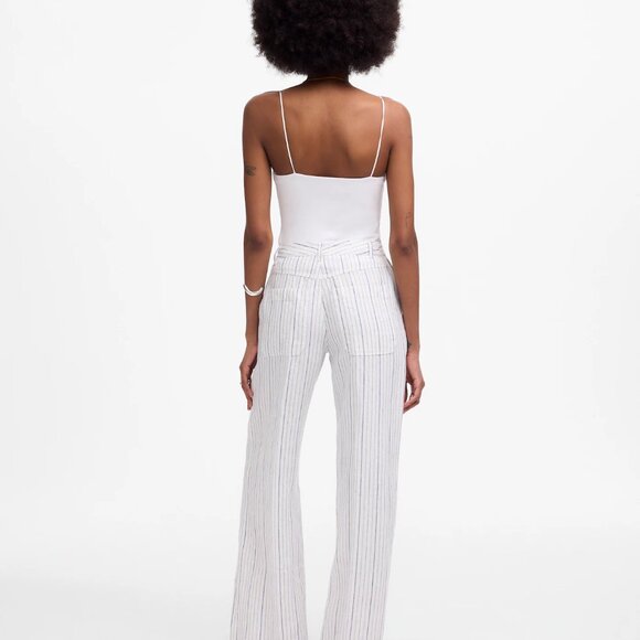 Madewell Zoe Women’s Relaxed Wide Pant 100% Linen Blue White Beachy Stripe (2) - Picture 4 of 6